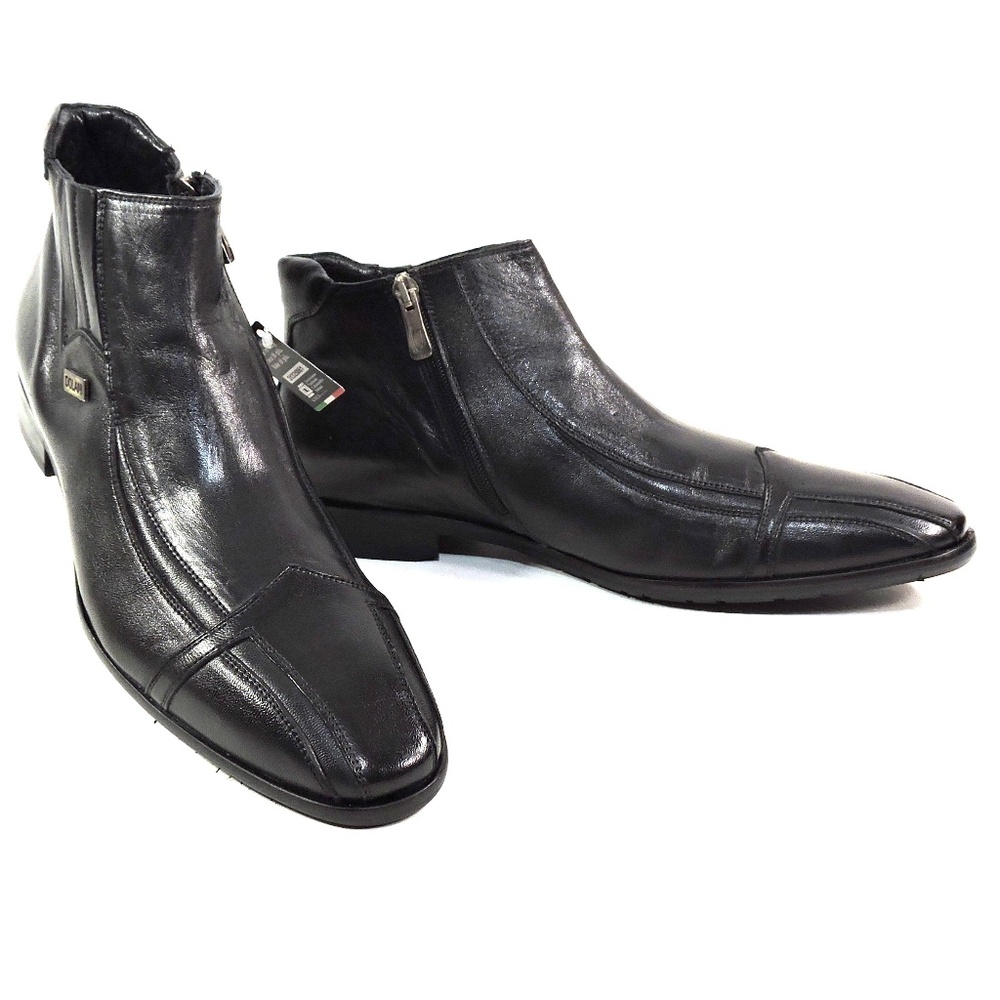 ERNESTO DOLANI 🇮🇹 MEN'S BLACK SOFT LEATHER WINTER ANKLE BOOTIE